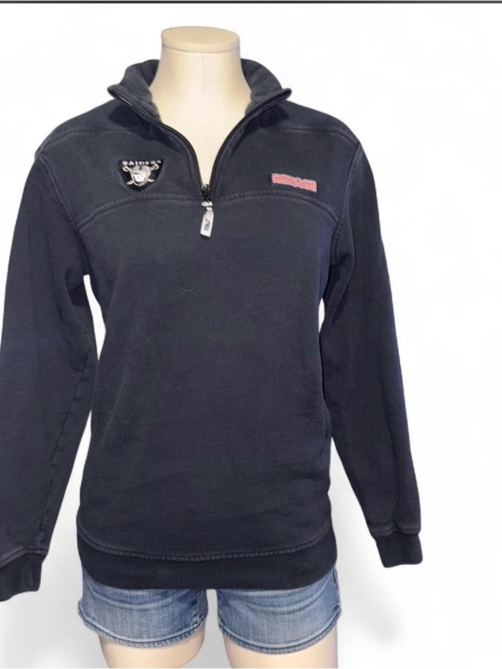Vineyard Vines Men's Black Quarter-Zip Performance Pullover Raiders Collab
